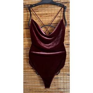 Abercrombie & Fitch Small Bodysuit Purple Velour Spaghetti Crossback Slouch Neck